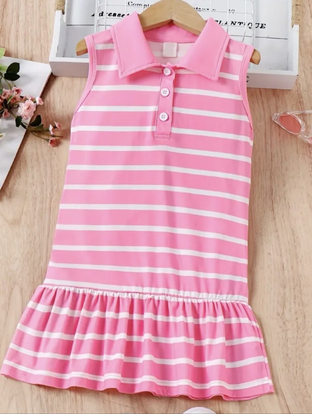 Pink and White Striped Sleeveless Polo Dress